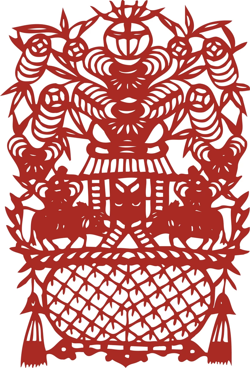 中国风中式传统喜庆民俗人物动物窗花剪纸插画边框AI矢量PNG素材【1741】